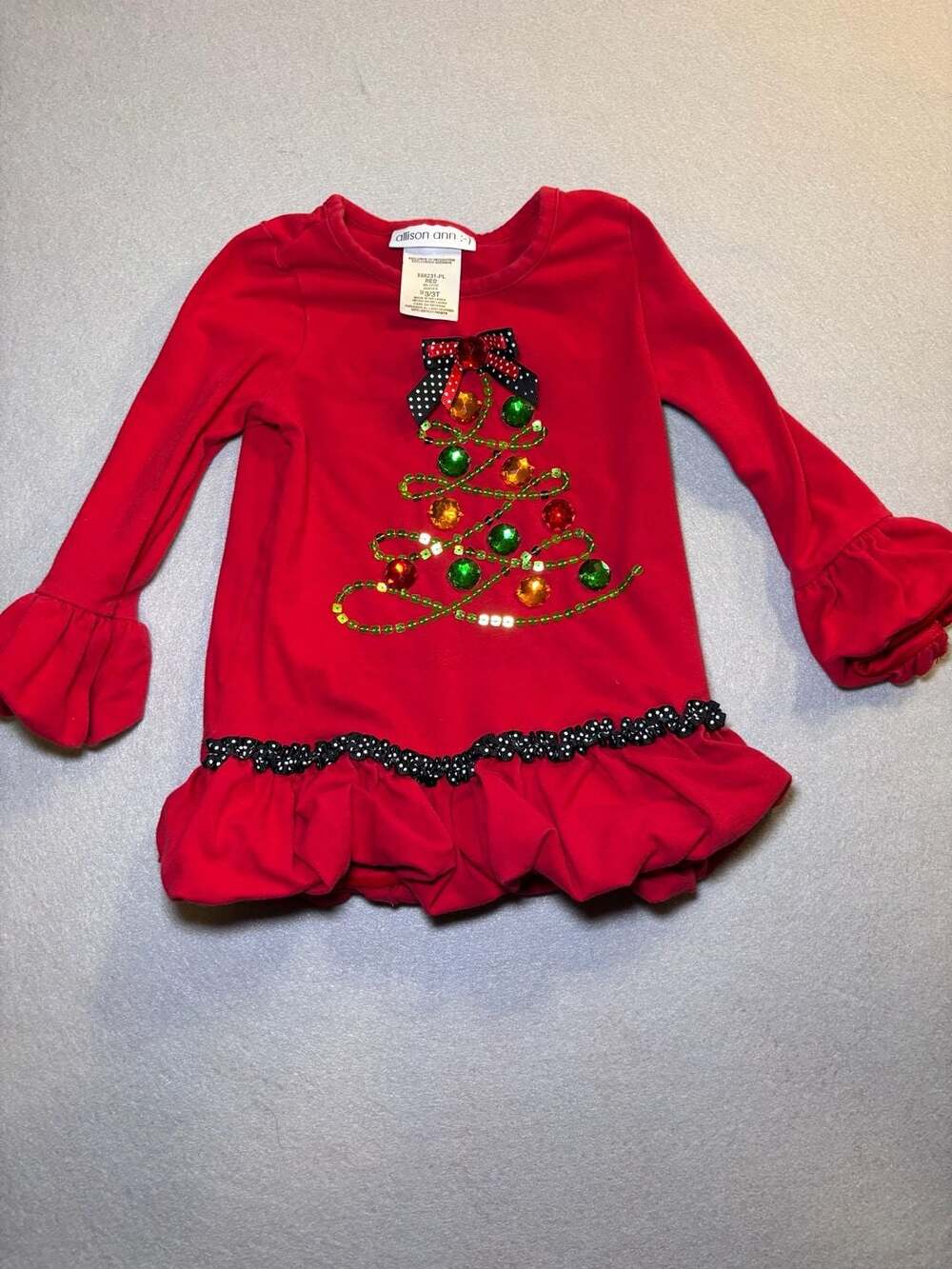 Allison Ann Christmas Tree Tunic Size 3/3T Red Ruffle Long Sleeve